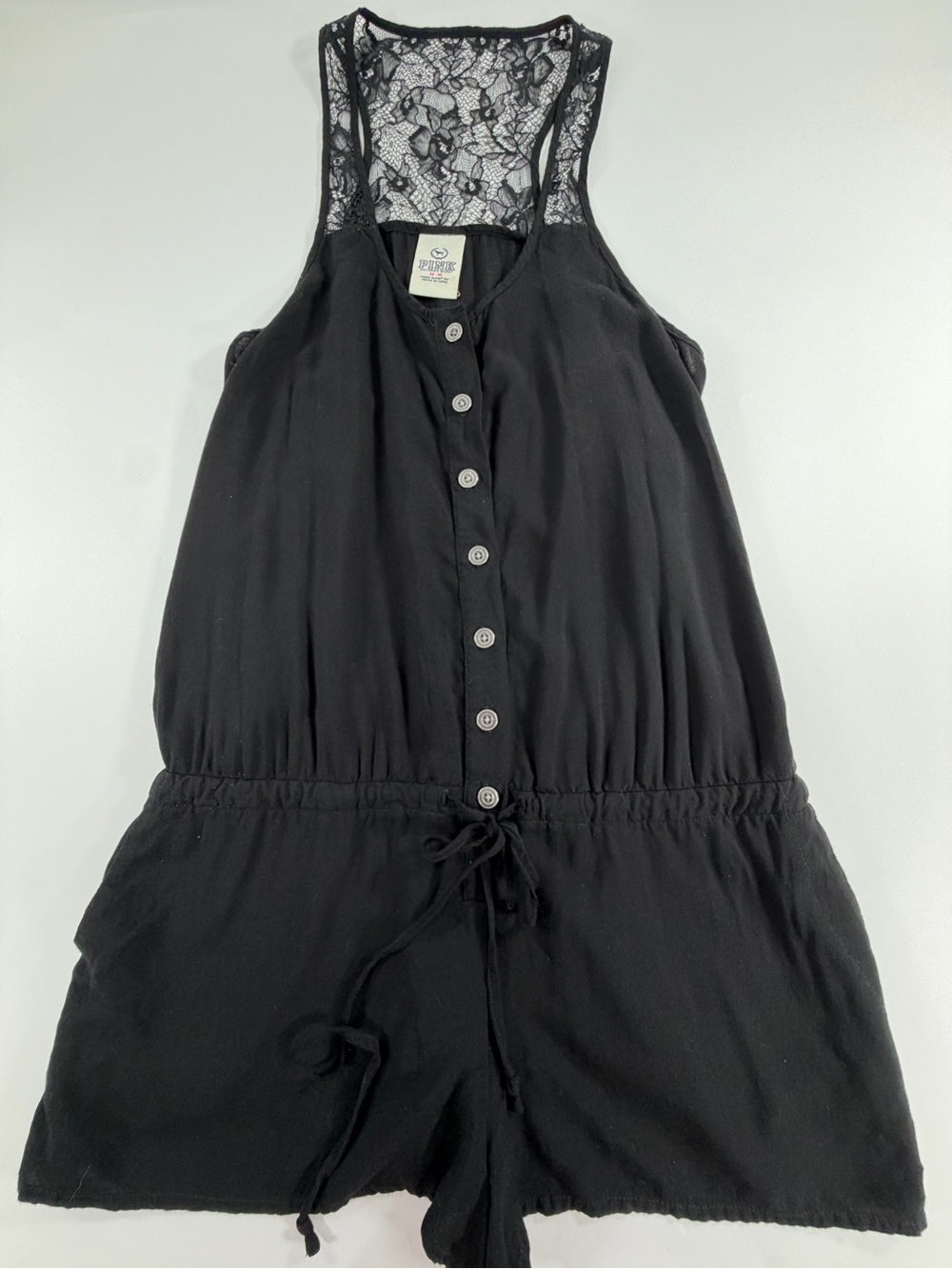 PINK Victoria’s Secret Black Lace Back Sleeveless Romper Medium